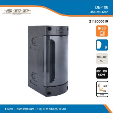 SEP Livion DB-106 groepenkast met transparante deur en technische gegevens