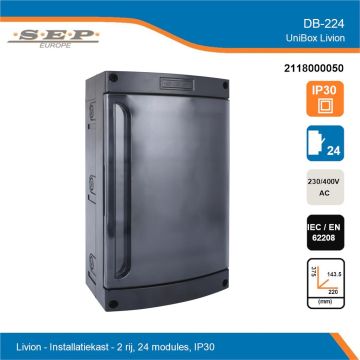 SEP Livion DB-224 groepenkast met transparante deur en technische gegevens