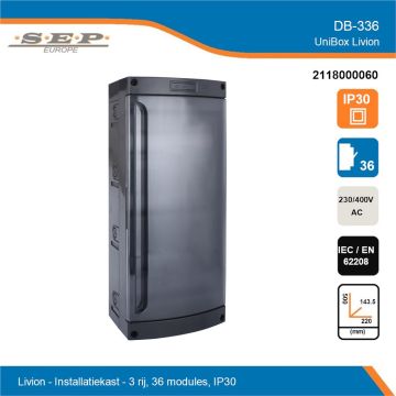 SEP Livion DB-336 groepenkast met transparante deur en technische gegevens