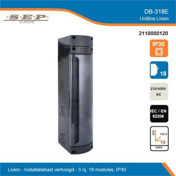 SEP Livion DB-318E verhoogde groepenkast met transparante deur en technische gegevens