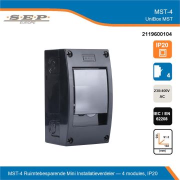SEP UniBox MST-4 mini installatieverdeler 4 modules IP20 technisch overzicht - 2119600104