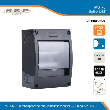 SEP UniBox MST-6 mini installatieverdeler 6 modules IP20 technisch overzicht - 2119600106