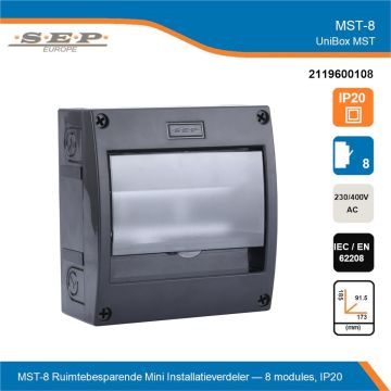 SEP UniBox MST-8 mini installatieverdeler 8 modules IP20 technisch overzicht - 2119600108