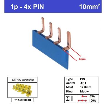 Schotman Elektro - SEP aansluitrail PIN gebogen 4x1 aansluitingen 17.8mm