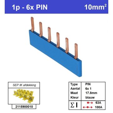 Schotman Elektro - SEP aansluitrail PIN 6x1 aansluitingen 17.8mm