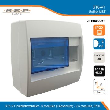 SEP UniBox MST ST6-V1 installatieverdeler overzicht - 6 + 2,5 modules, IP20