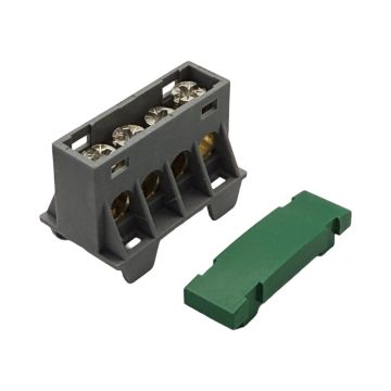 SEP AST16-46 verdeelblok 4x16mm² groen (RAL 6029) met afdekking – faseverdeelblok voor TS15-rail