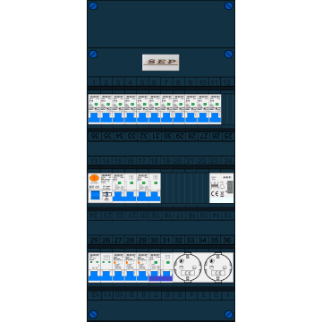 Schotman Elektro B.V. – SEP NOVA –3x ALS 2p, 1x ALS 4p, 11x INS, 2x INS 4p, kookgroep, beltrafo, 2x contactdoos