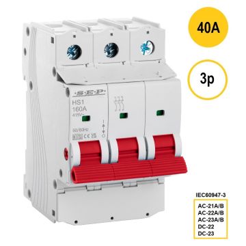 SEP HS1-3040, hoofdschakelaar, 3 polig, 40A, AC-21, AC-22, AC-23, DC