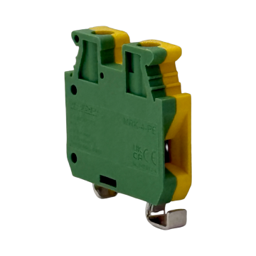 SEP MRK4-PE aardklem voor op TS15 din-rail, schuinaanzicht groen