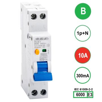 SEP RCE1-B10.30 - aardlekautomaat B10 300mA, 18mm, 1 module