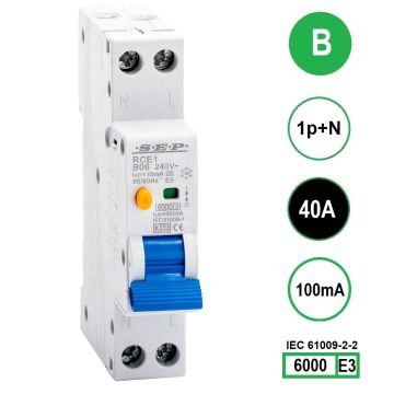SEP RCE1-B40.10 - aardlekautomaat B40 100mA, 18mm, 1 module