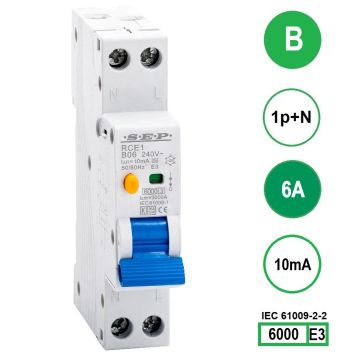 SEP RCE1-B06.01 - aardlekautomaat B6 10mA, 18mm, 1 module
