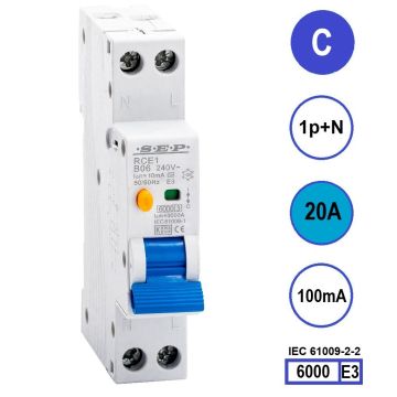 SEP RCE1-C20.10 - aardlekautomaat C20 100mA, 18mm, 1 module