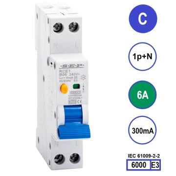 SEP RCE1-C06.30 - aardlekautomaat C6 300mA, 18mm, 1 module