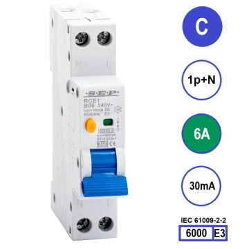 SEP RCE1-C06.03 - aardlekautomaat C6 30mA, 18mm, 1 module