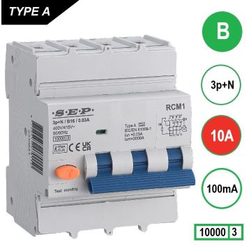 Schotman Elektro B.V. - SEP RCM4 3p+n B 10A 100mA 10kA aardlekautomaat