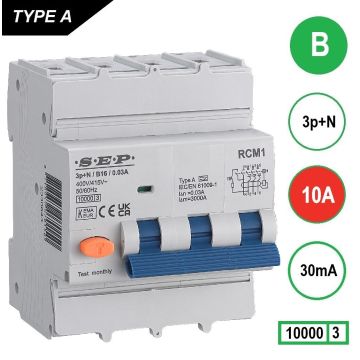 Schotman Elektro B.V. - SEP RCM4 3p+n B 10A 30mA 10kA aardlekautomaat