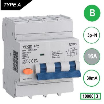 Schotman Elektro B.V. - SEP RCM4 3p+n B 16A 30mA 10kA aardlekautomaat