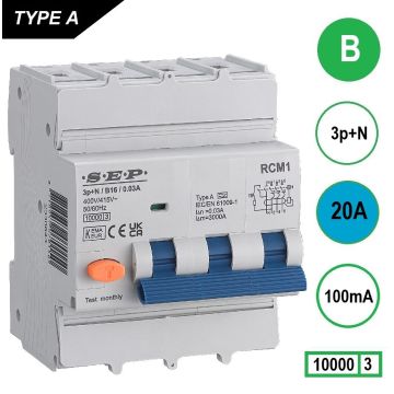 Schotman Elektro B.V. - SEP RCM4 3p+n B 20A 100mA 10kA aardlekautomaat