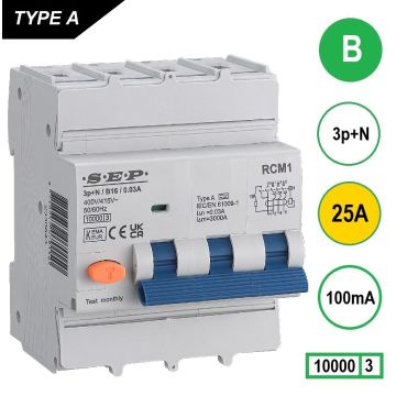 Schotman Elektro B.V. - SEP RCM4 3p+n B 25A 100mA 10kA aardlekautomaat