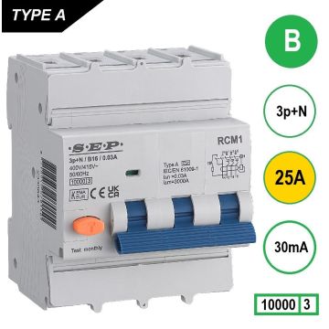 Schotman Elektro B.V. - SEP RCM4 3p+n B 25A 30mA 10kA aardlekautomaat