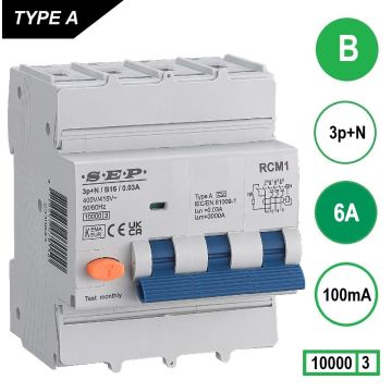 Schotman Elektro B.V. - SEP RCM4 3p+n B 6A 100mA 10kA aardlekautomaat