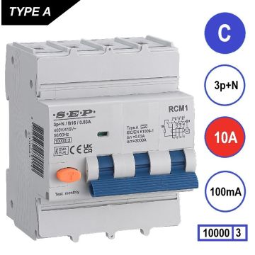 Schotman Elektro B.V. - SEP RCM4 3p+n C 10A 100mA 10kA aardlekautomaat