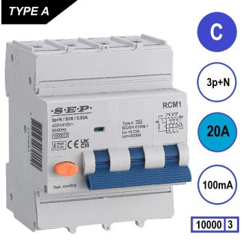 Schotman Elektro B.V. - SEP RCM4 3p+n C 20A 100mA 10kA aardlekautomaat