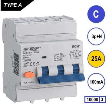 Schotman Elektro B.V. - SEP RCM4 3p+n C 25A 100mA 10kA aardlekautomaat
