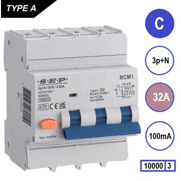 Schotman Elektro B.V. - SEP RCM4 3p+n C 32A 100mA 10kA aardlekautomaat