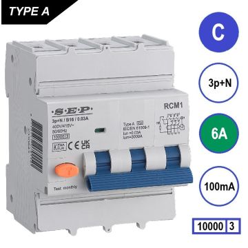 Schotman Elektro B.V. - SEP RCM4 3p+n C 6A 100mA 10kA aardlekautomaat