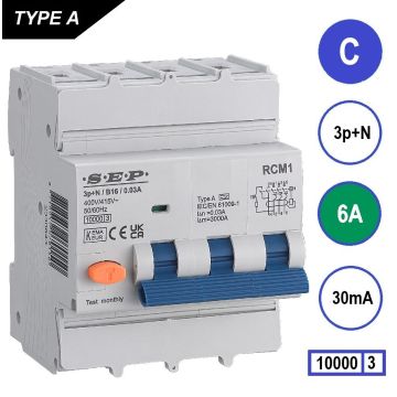 Schotman Elektro B.V. - SEP RCM4 3p+n C 6A 30mA 10kA aardlekautomaat