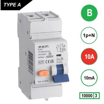 Schotman Elektro B.V. - SEP RCM1 1p+n B 10A 10mA 10kA aardlekautomaat