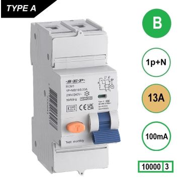 Schotman Elektro B.V. - SEP RCM1 1p+n B 13A 100mA 10kA aardlekautomaat