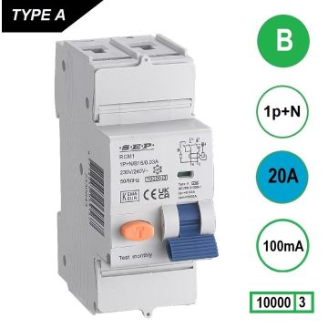 Schotman Elektro B.V. - SEP RCM1 1p+n B 20A 100mA 10kA aardlekautomaat