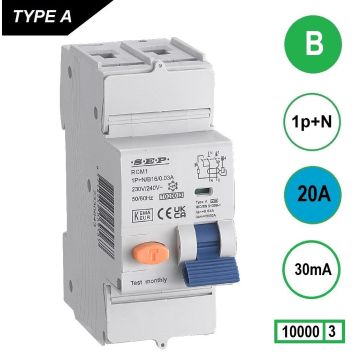 Schotman Elektro B.V. - SEP RCM1 1p+n B 20A 30mA 10kA aardlekautomaat