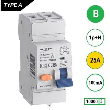 Schotman Elektro B.V. - SEP RCM1 1p+n B 25A 100mA 10kA aardlekautomaat