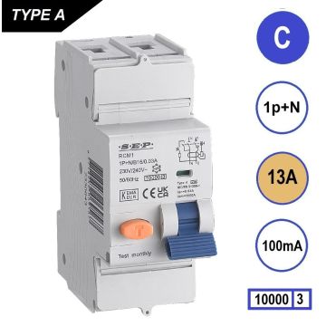 Schotman Elektro B.V. - SEP RCM1 1p+n C 13A 100mA 10kA aardlekautomaat