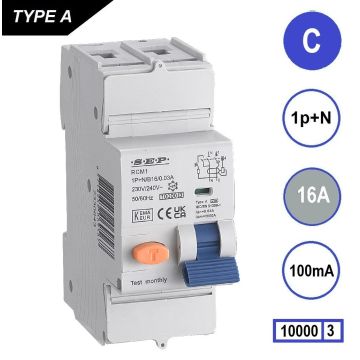 Schotman Elektro B.V. - SEP RCM1 1p+n C 16A 100mA 10kA aardlekautomaat