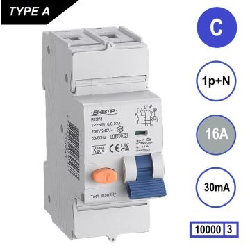 Schotman Elektro B.V. - SEP RCM1 1p+n C 16A 30mA 10kA aardlekautomaat