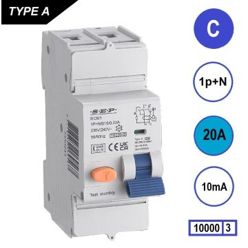 Schotman Elektro B.V. - SEP RCM1 1p+n C 20A 10mA 10kA aardlekautomaat