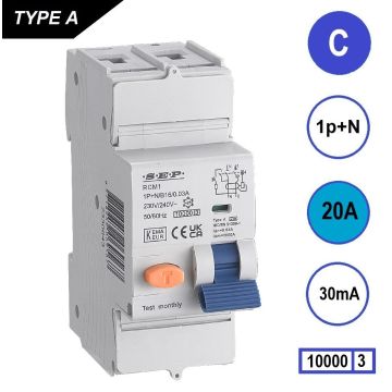 Schotman Elektro B.V. - SEP RCM1 1p+n C 20A 30mA 10kA aardlekautomaat