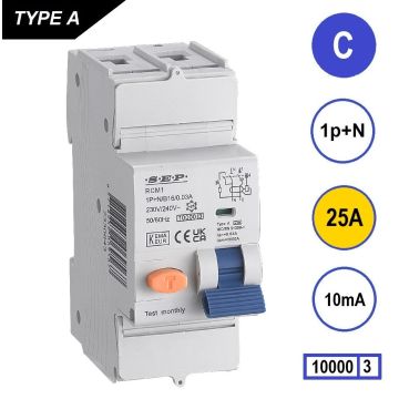 Schotman Elektro B.V. - SEP RCM1 1p+n C 25A 10mA 10kA aardlekautomaat