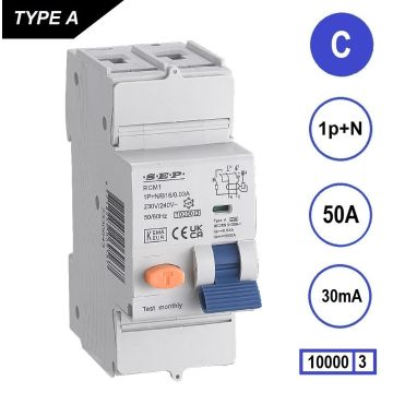 Schotman Elektro B.V. - SEP RCM1 1p+n C 50A 30mA 10kA aardlekautomaat