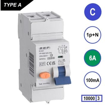 Schotman Elektro B.V. - SEP RCM1 1p+n C 6A 100mA 10kA aardlekautomaat