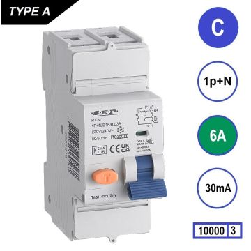 Schotman Elektro B.V. - SEP RCM1 1p+n C 6A 30mA 10kA aardlekautomaat