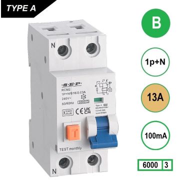 Schotman Elektro - SEP RCM2 aardlekautomaat B13A 6kA