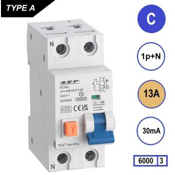 Schotman Elektro - SEP RCM2 aardlekautomaat C13A 6kA