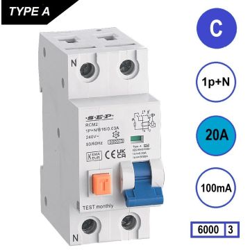 Schotman Elektro - SEP RCM2 aardlekautomaat C20A 6kA